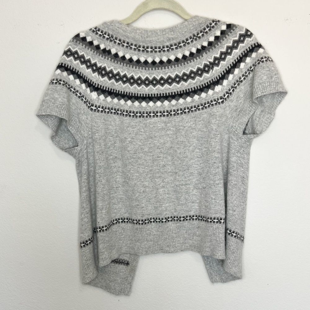 A Giannetti Grey Fair Isle Shoulder One Button Short Sleeve Cardigan Shrug - Picture 5 of 7
